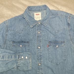 Levi's Mens Sz S Pearl Snap Western Denim Shirt Cowboy Rodeo Blue Long Sleeve